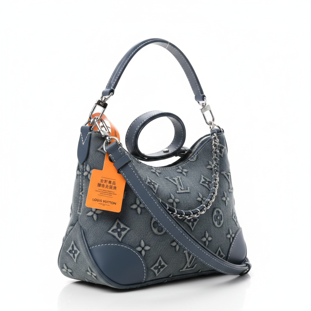45 degree right angle - Louis Vuitton denim monogram handbag