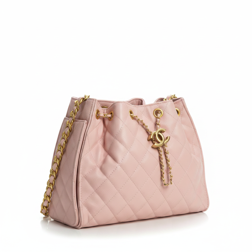 Chanel pink quilted tote 45 left angle