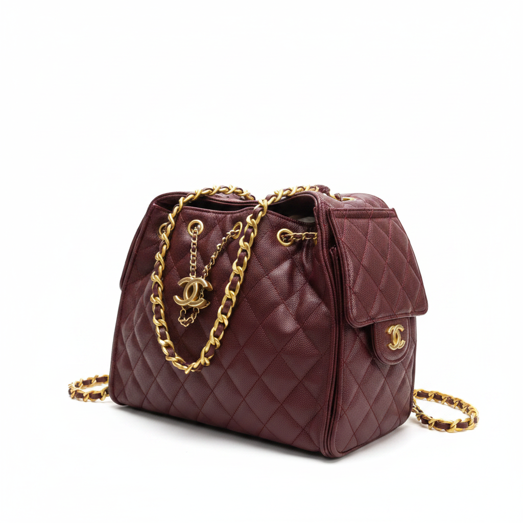 Chanel burgundy quilted bag 45 right angle