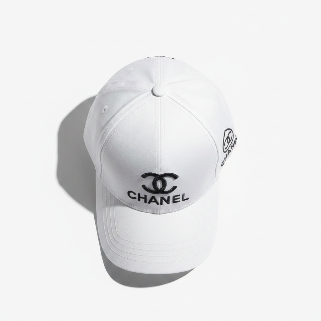 Chanel white CC cap top view