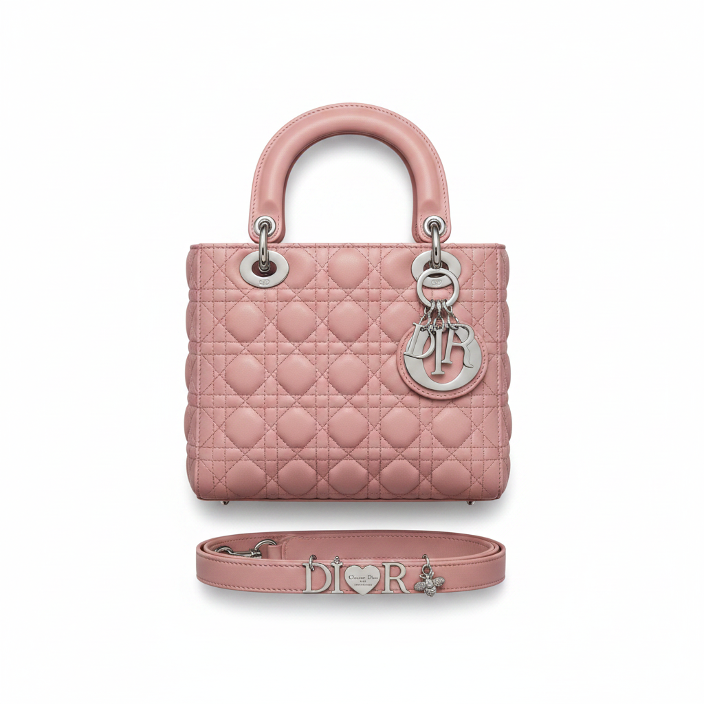 Lady Dior Blush Pink - Studio Top View with Strap
