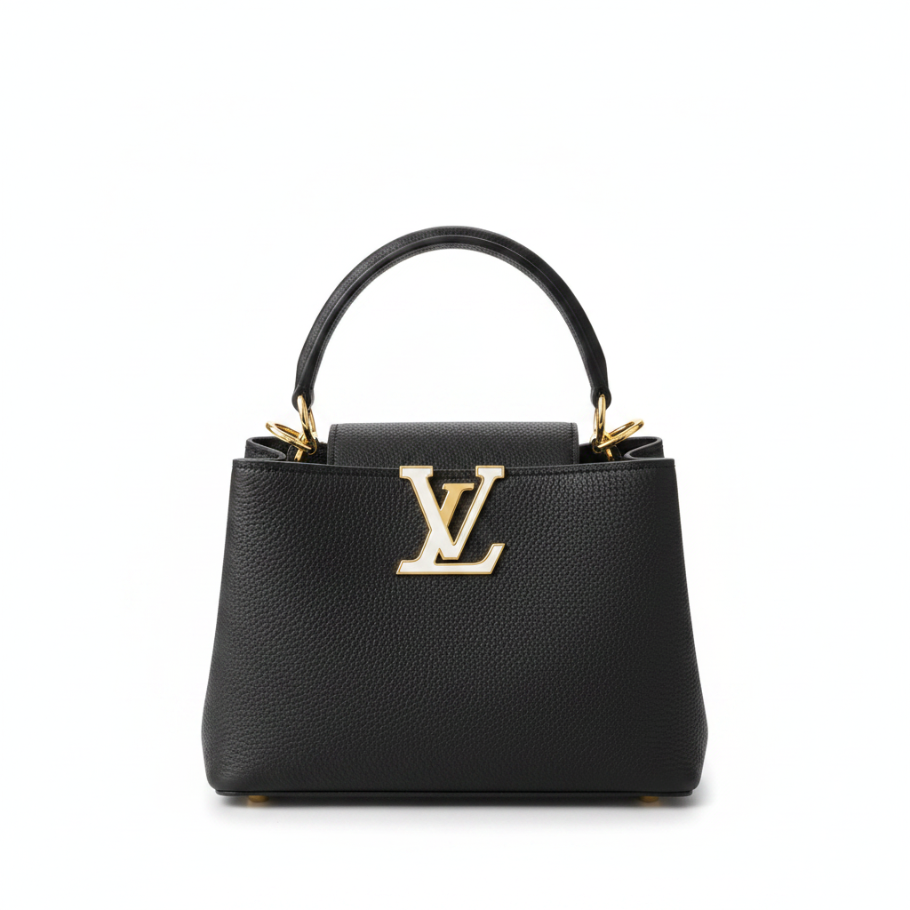 Louis Vuitton Capucines BB Noir - Front view LV logo