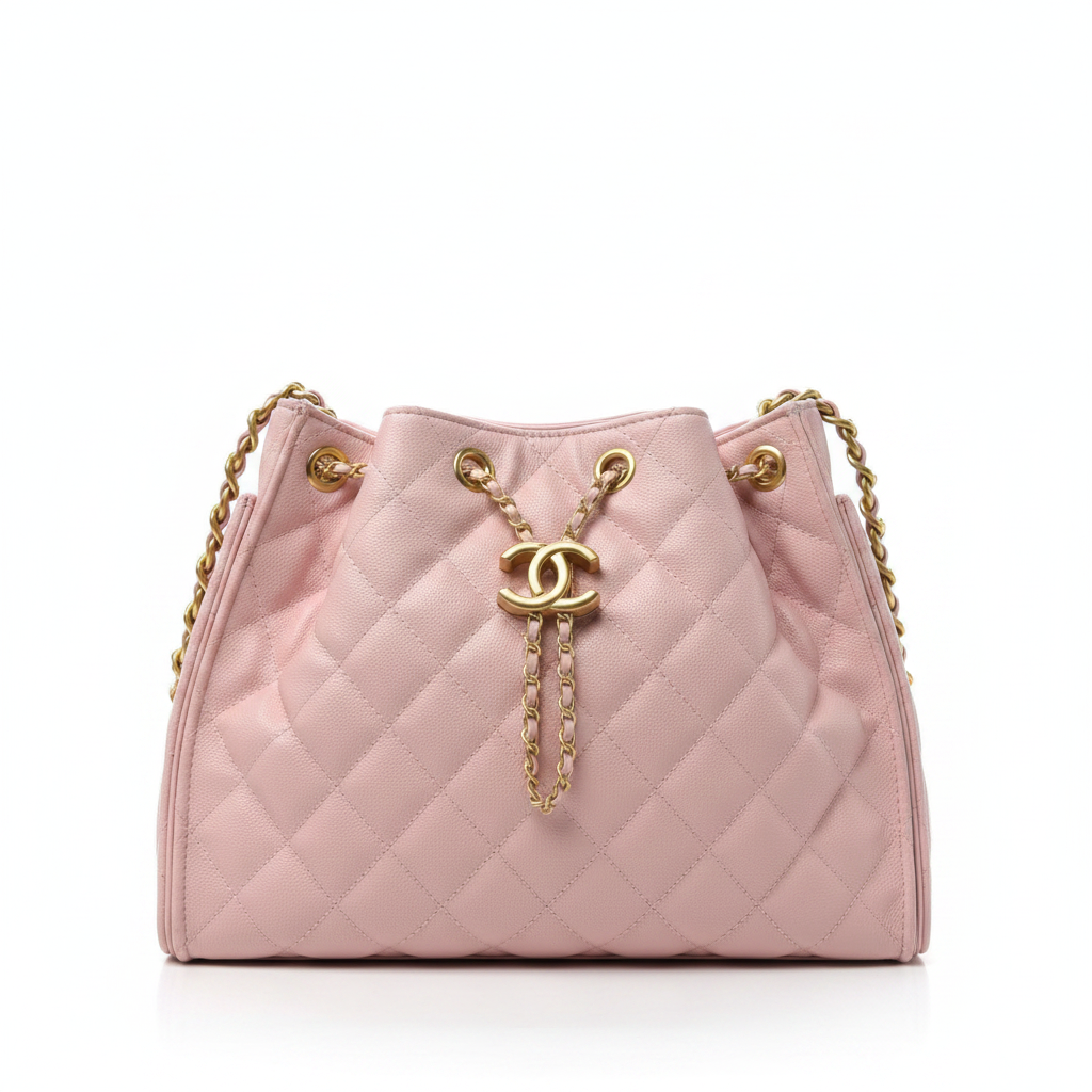 Chanel pink quilted tote front view