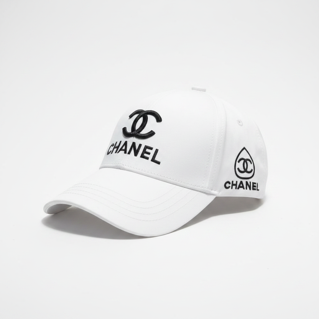Chanel white CC cap 45 right angle