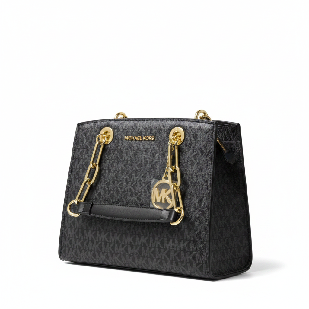 Michael Kors MK Signature Monogram Chain Satchel - Studio 45° View