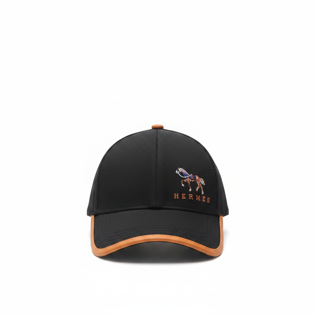 Hermès black horse cap front view