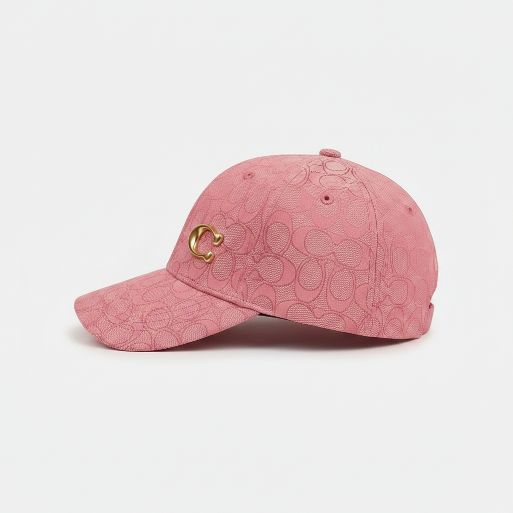 Coach pink cap side profile view