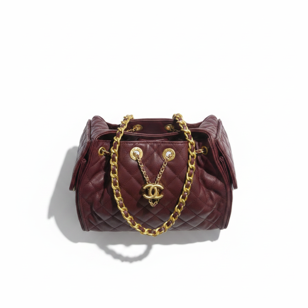Chanel burgundy quilted bag top view