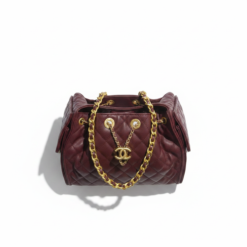 Chanel burgundy quilted bag top view