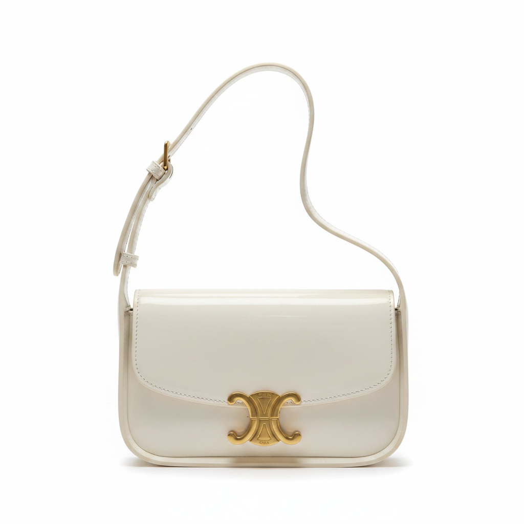Celine Triomphe Off-White Patent - Studio Front View