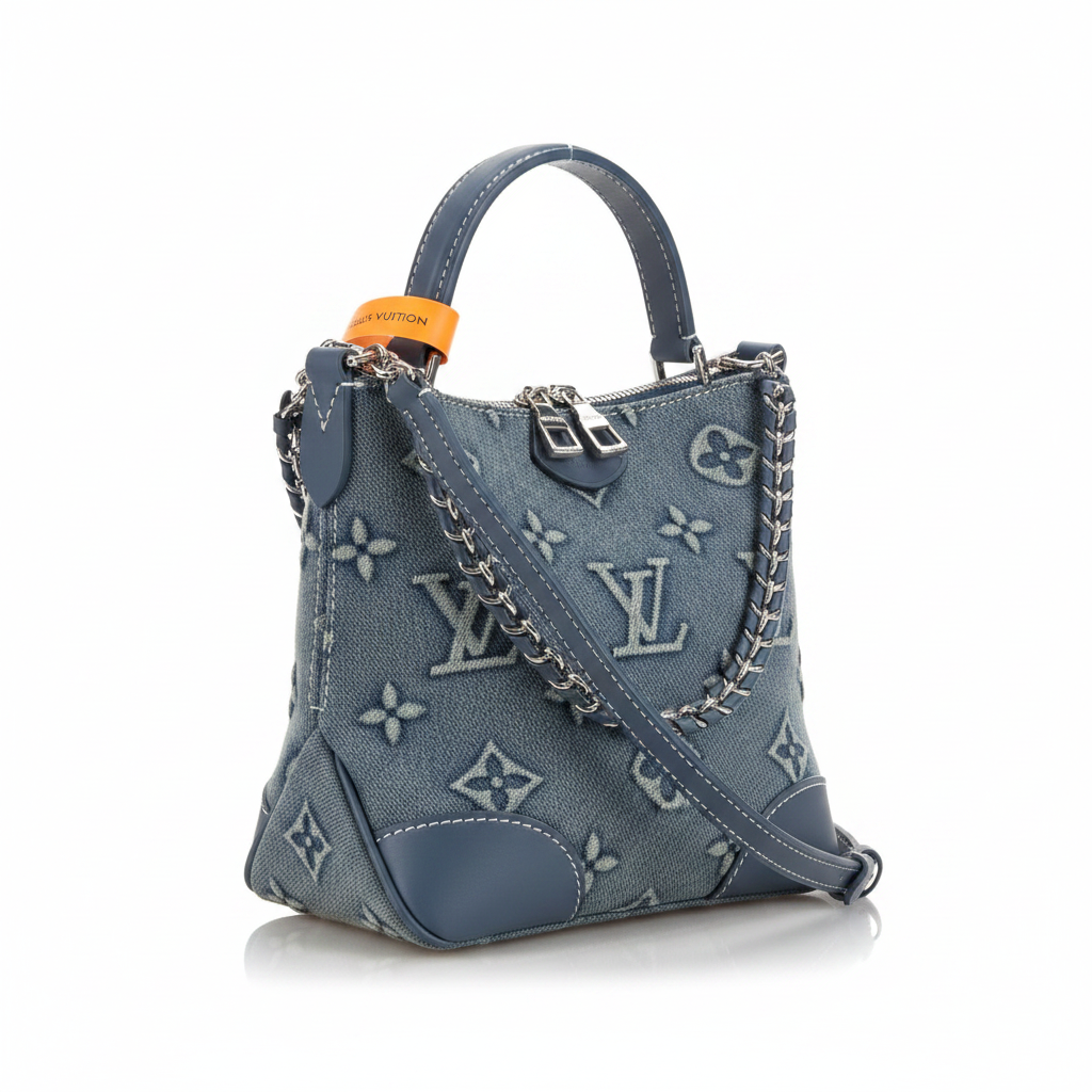 45 degree left angle - Louis Vuitton denim monogram handbag