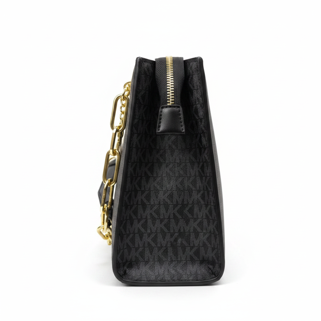 Michael Kors MK Signature Monogram Chain Satchel - Studio Side View