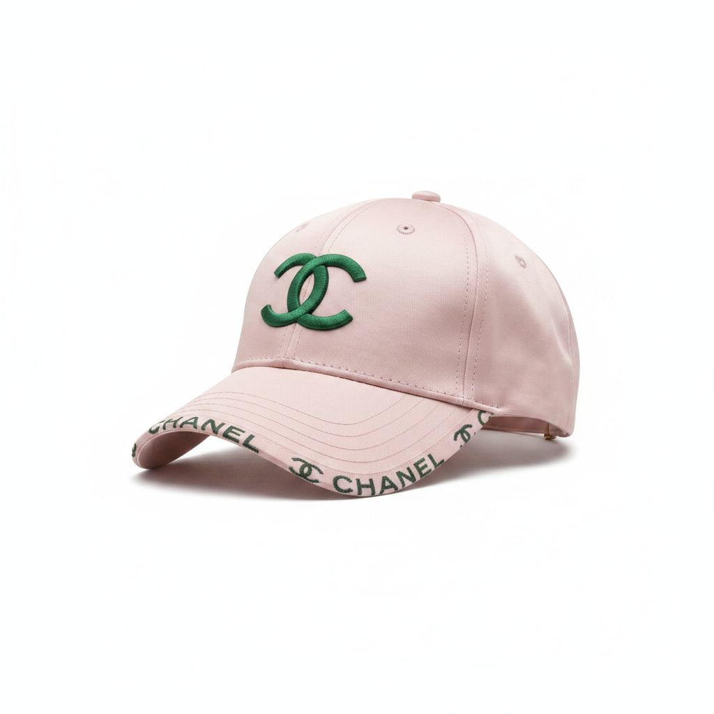 Chanel pink green CC cap left angle view