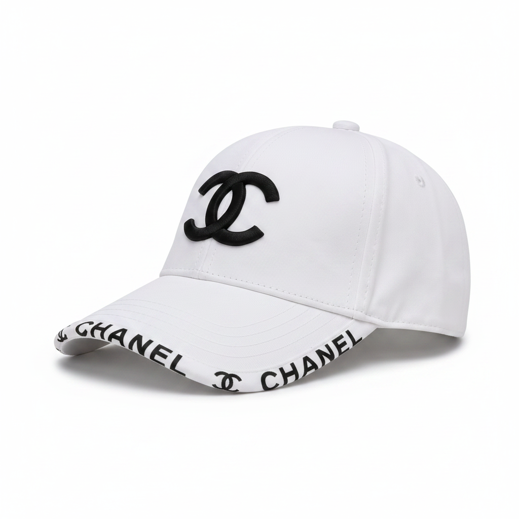 Chanel white cap side profile view