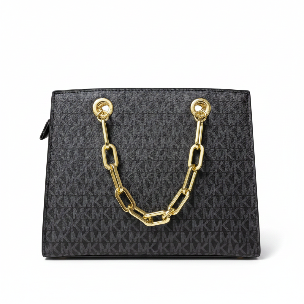 Michael Kors MK Signature Monogram Chain Satchel - Studio Back View