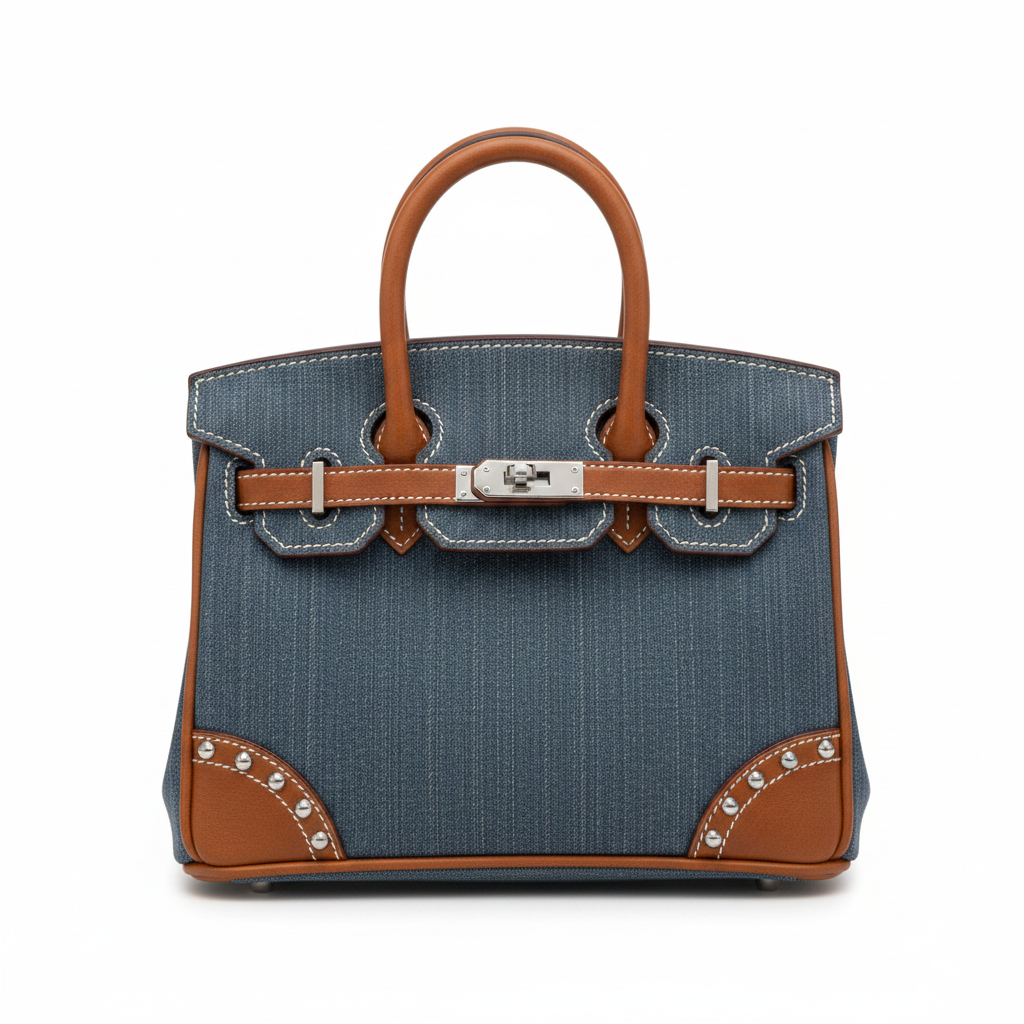 Denim Birkin Tote Cognac - Studio Front View