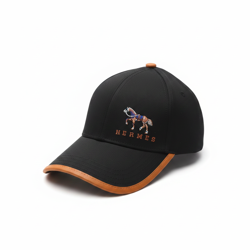 Hermès black horse cap 45 left angle