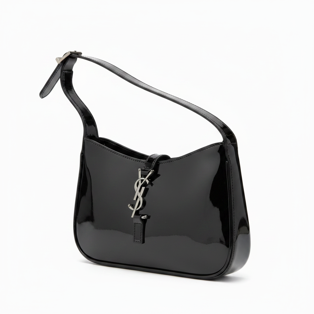 YSL Le 5 à 7 Hobo Black Patent - Studio YSL Logo View