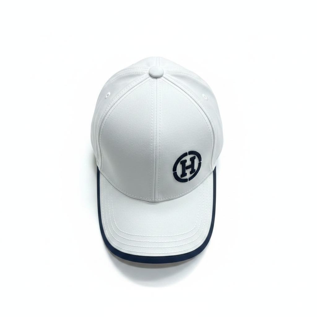 Hermès white navy H cap top view