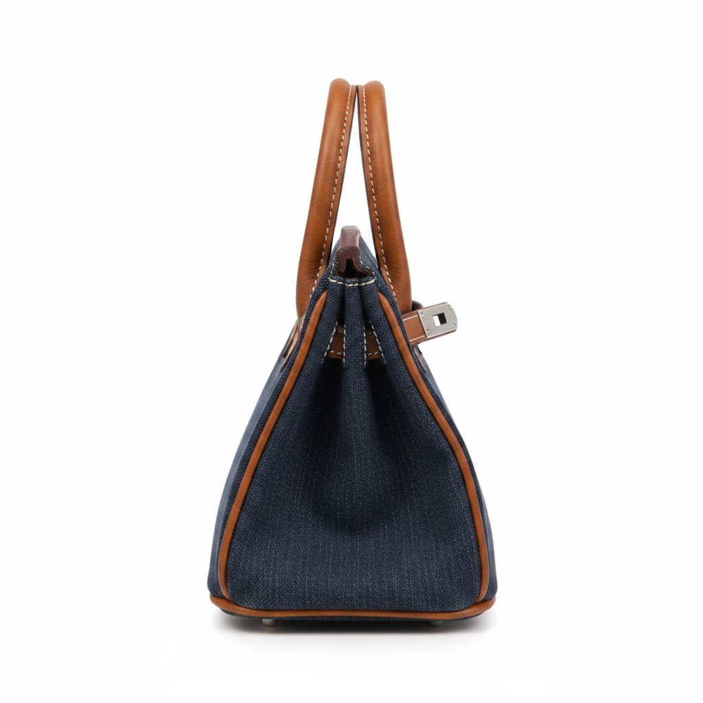 Denim Birkin Tote Cognac - Studio Side View