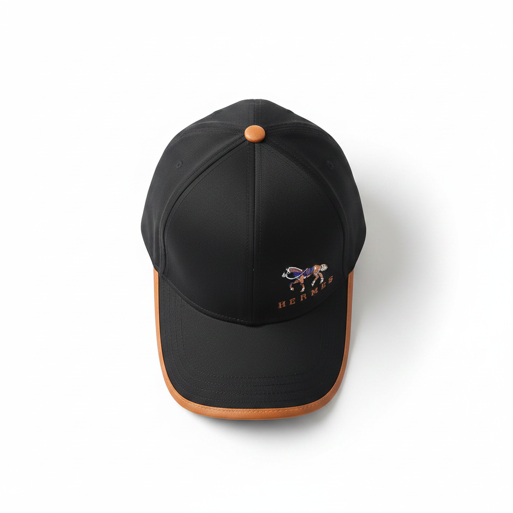 Hermès black horse cap top view