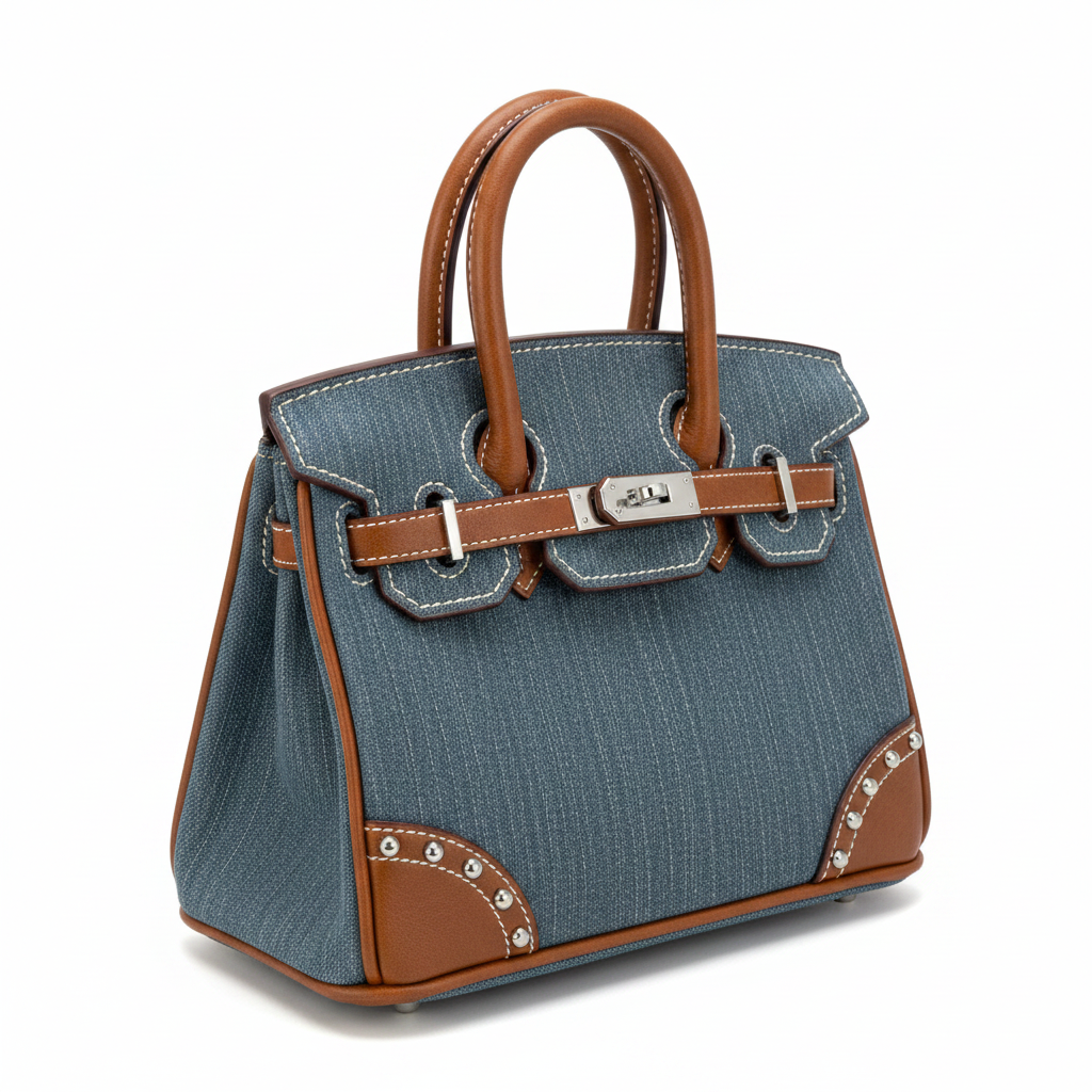 Denim Birkin Tote Cognac - Studio 45° View